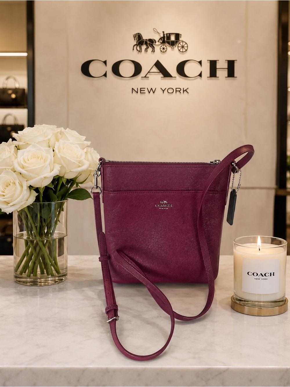 Coach Leather Crossbody Bag in Plum